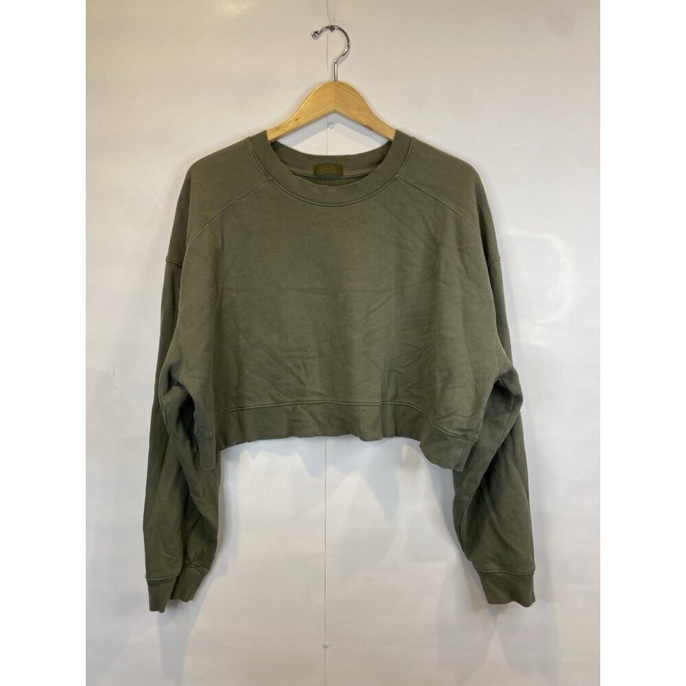 Nuuds Cropped Crewneck Sweatshirt Olive Green Pullover Women's Size XL